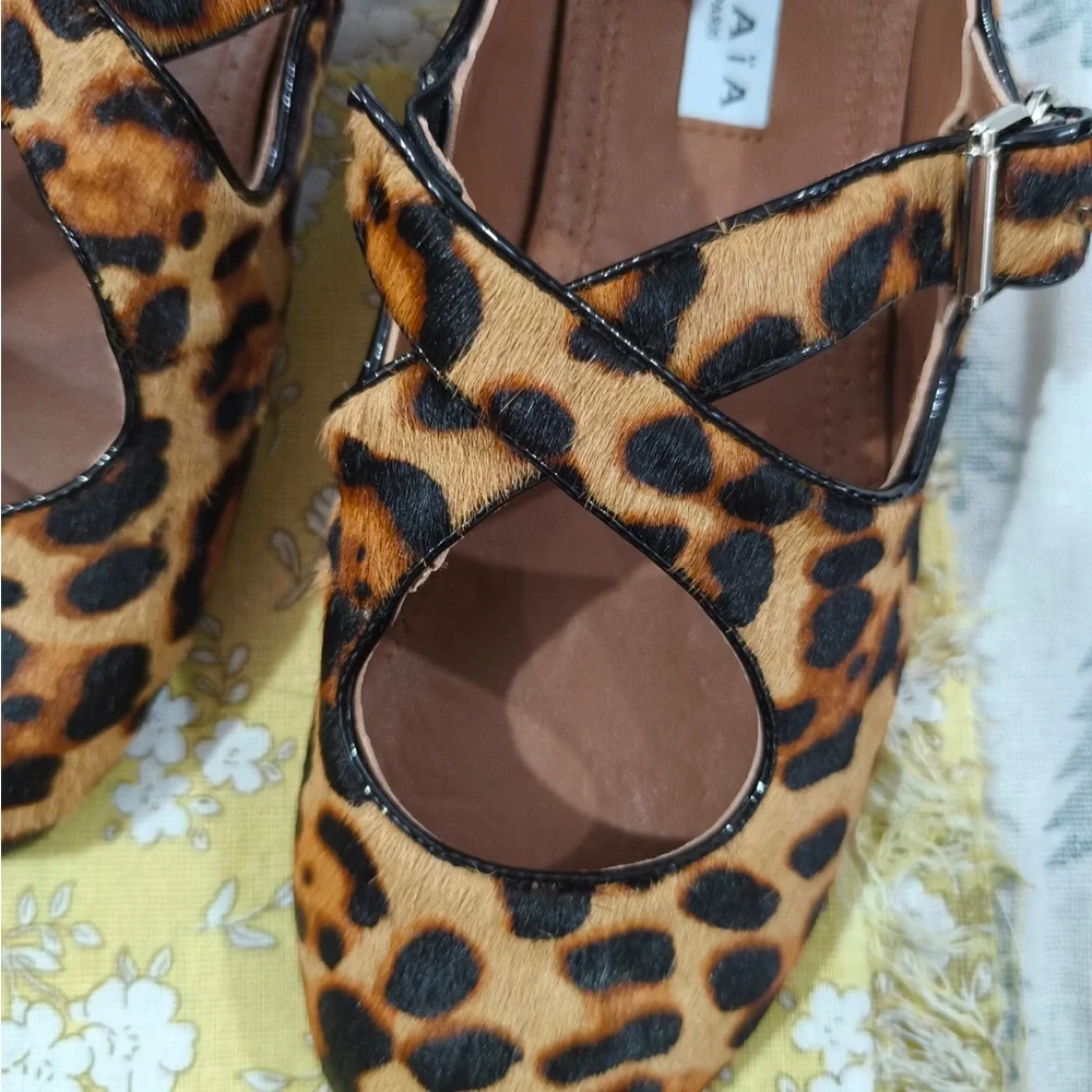 Alaia Leopard-Print Mary Jane Flats in Brown and Black